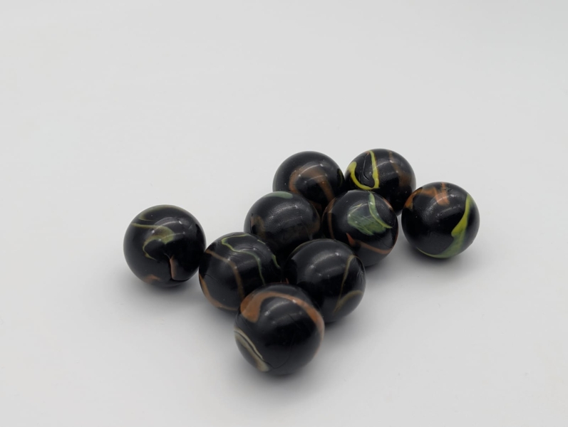 Glasmurmeln 25 mm, schwarz opak mit bunten Streifen
